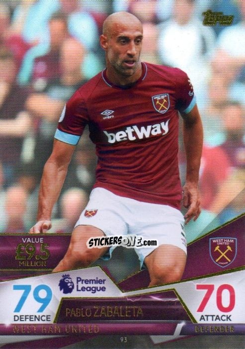 Figurina Pablo Zabaleta - English Premier League 2018-2019. Match Attax Ultimate n. 93 - Topps