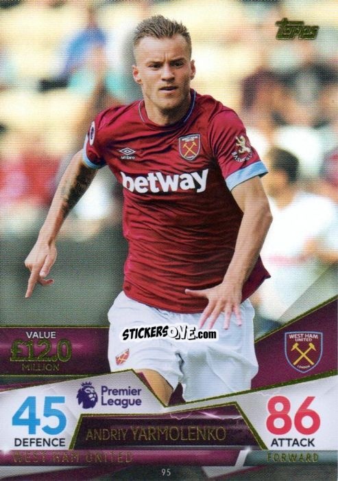 Cromo Andriy Yarmolenko - English Premier League 2018-2019. Match Attax Ultimate n. 95 - Topps