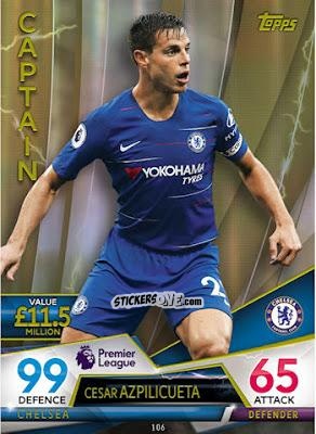 Cromo Cesar Azpilicueta - English Premier League 2018-2019. Match Attax Ultimate n. 106 - Topps