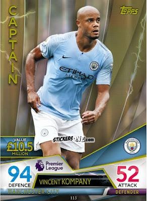 Figurina Vincent Kompany - English Premier League 2018-2019. Match Attax Ultimate n. 113 - Topps