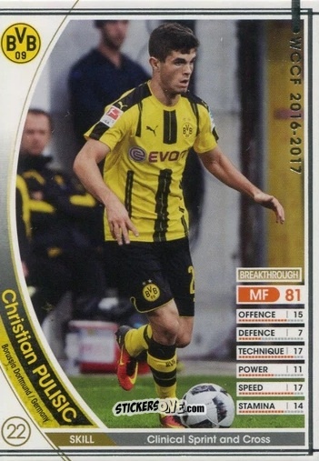 Cromo Christian Pulisic - Sega World Club Champion Football 2016-2017 n. A14 - Panini