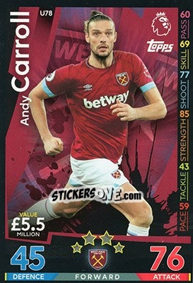Figurina Andy Carroll - English Premier League 2018-2019. Match Attax Extra n. U78 - Topps