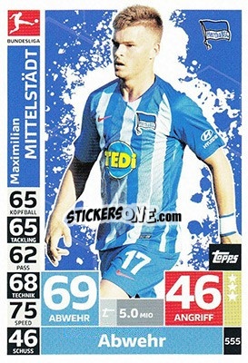 Cromo Maximilian Mittelstädt - German Fussball Bundesliga 2018-2019. Match Attax Extra n. 555 - Topps