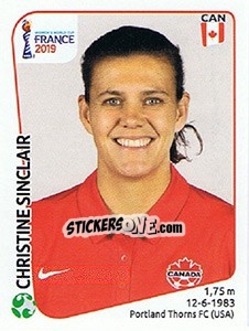 Figurina Christine Sinclair - FIFA Women's World Cup France 2019 n. 344 - Panini
