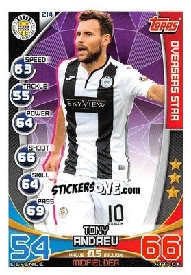 Cromo Tony Andreu - SPFL 2019-2020. Match Attax n. 214 - Topps