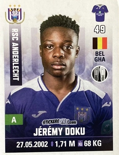 Sticker Jérémy Doku - Belgian Pro League 2019-2020 n. 17 - Panini