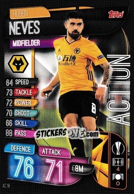 Figurina Rúben Neves - UEFA Champions League 2019-2020. Match Attax Extra. UK Edition n. AC18 - Topps