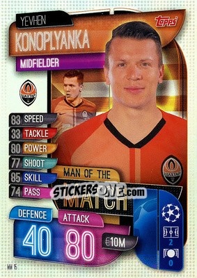Figurina Yevhen Konoplyanka - UEFA Champions League 2019-2020. Match Attax Extra. UK Edition n. MM15 - Topps
