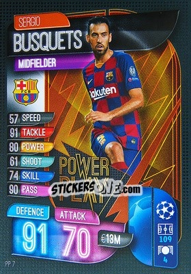 Sticker Sergio Busquets - Uefa Champions League 2019-2020. Match Attax Extra. Italy n. PP7 - Topps