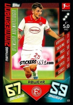 Cromo Matthias Zimmermann - German Fussball Bundesliga 2019-2020. Match Attax Action n. 474 - Topps