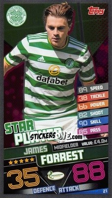 Cromo James Forrest - SPFL 2020-2021. Match Attax n. 21 - Topps