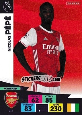 Figurina Nicolas Pépé - English Premier League 2020-2021. Adrenalyn XL n. 115 - Panini