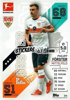 Figurina Philipp F鰎ster - German Fussball Bundesliga 2021-2022. Match Attax n. 314 - Topps