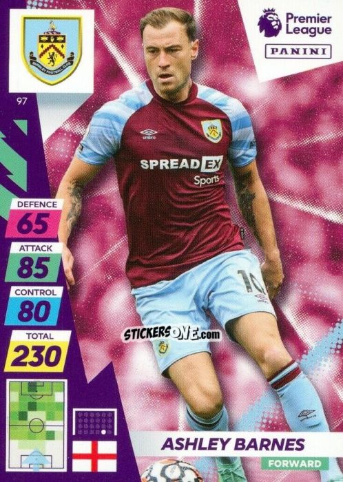 Figurina Ashley Barnes - English Premier League 2021-2022. Adrenalyn XL Plus n. 97 - Panini