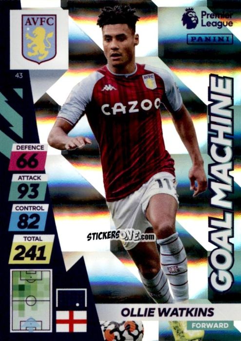 Cromo Ollie Watkins - English Premier League 2021-2022. Adrenalyn XL Plus n. 43 - Panini