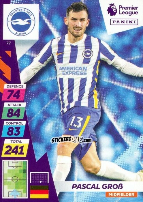 Cromo Pascal Groß - English Premier League 2021-2022. Adrenalyn XL Plus n. 77 - Panini