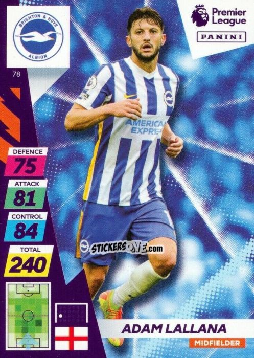 Cromo Adam Lallana - English Premier League 2021-2022. Adrenalyn XL Plus n. 78 - Panini