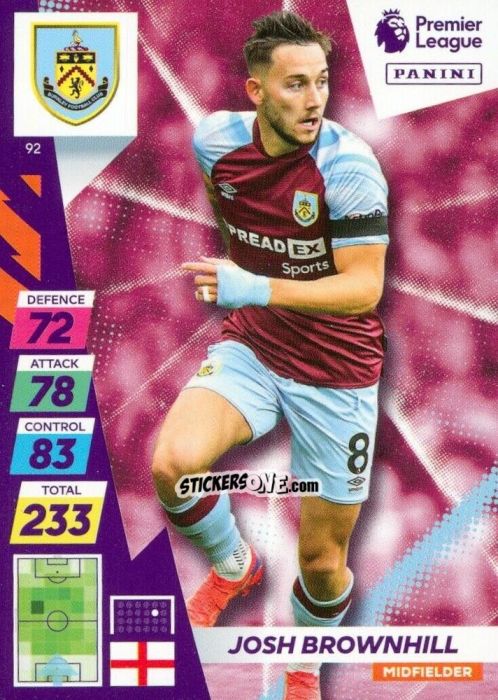 Cromo Josh Brownhill - English Premier League 2021-2022. Adrenalyn XL Plus n. 92 - Panini