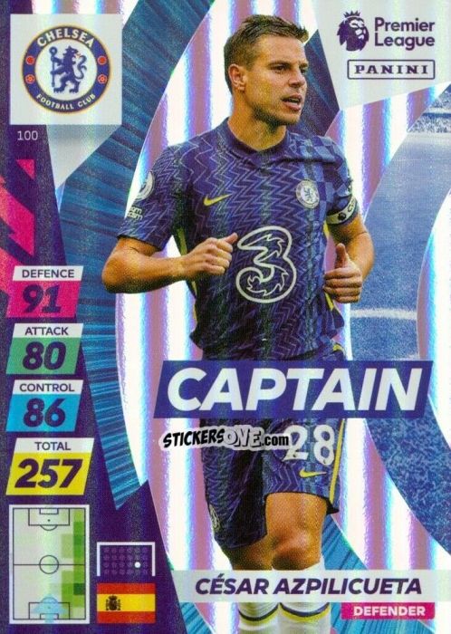 Cromo César Azpilicueta - English Premier League 2021-2022. Adrenalyn XL Plus n. 100 - Panini