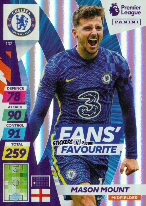 Cromo Mason Mount - English Premier League 2021-2022. Adrenalyn XL Plus n. 102 - Panini