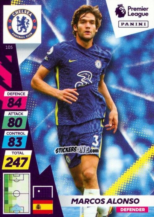 Cromo Marcos Alonso - English Premier League 2021-2022. Adrenalyn XL Plus n. 105 - Panini