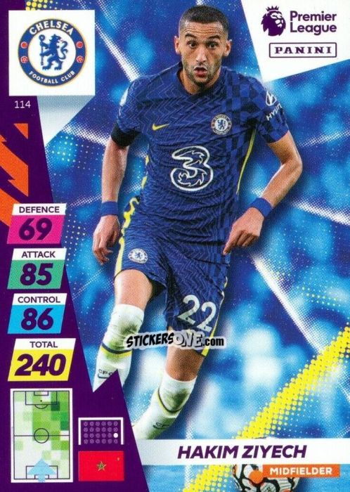 Figurina Hakim Ziyech - English Premier League 2021-2022. Adrenalyn XL Plus n. 114 - Panini