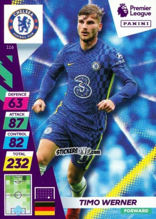 Figurina Timo Werner - English Premier League 2021-2022. Adrenalyn XL Plus n. 116 - Panini