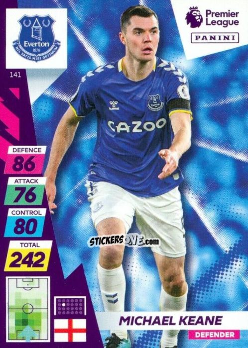 Sticker Michael Keane - English Premier League 2021-2022. Adrenalyn XL Plus n. 141 - Panini