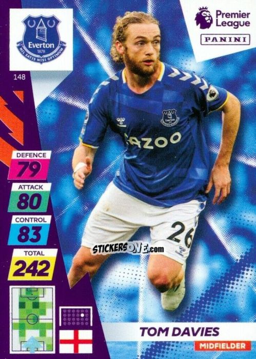 Figurina Tom Davies - English Premier League 2021-2022. Adrenalyn XL Plus n. 148 - Panini