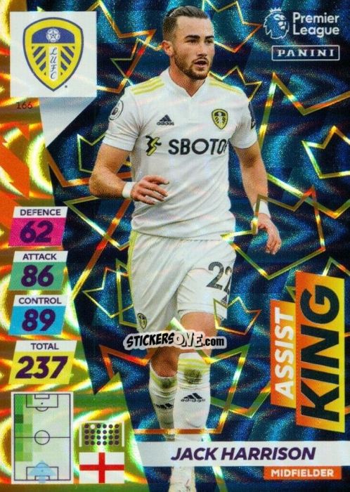 Cromo Jack Harrison - English Premier League 2021-2022. Adrenalyn XL Plus n. 166 - Panini