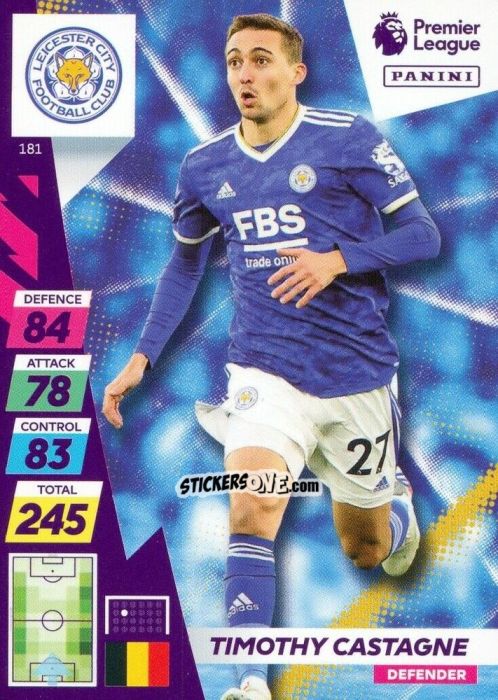 Sticker Timothy Castagne - English Premier League 2021-2022. Adrenalyn XL Plus n. 181 - Panini