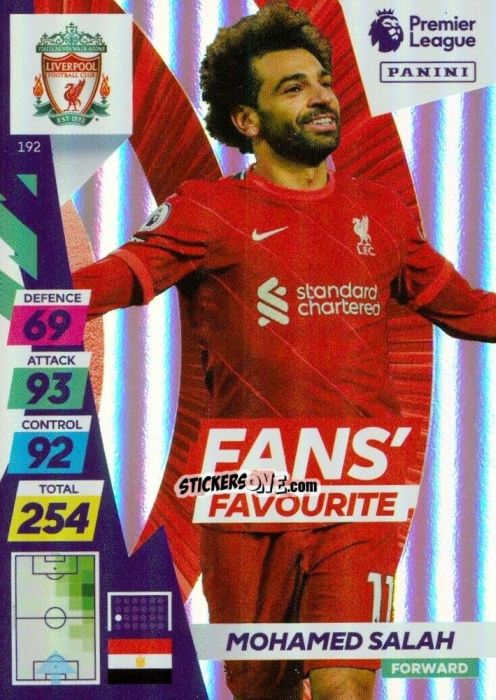 Cromo Mohamed Salah - English Premier League 2021-2022. Adrenalyn XL Plus n. 192 - Panini