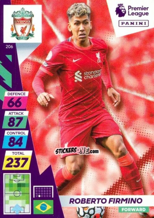 Figurina Roberto Firmino - English Premier League 2021-2022. Adrenalyn XL Plus n. 206 - Panini