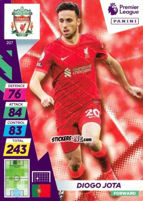 Cromo Diogo Jota - English Premier League 2021-2022. Adrenalyn XL Plus n. 207 - Panini