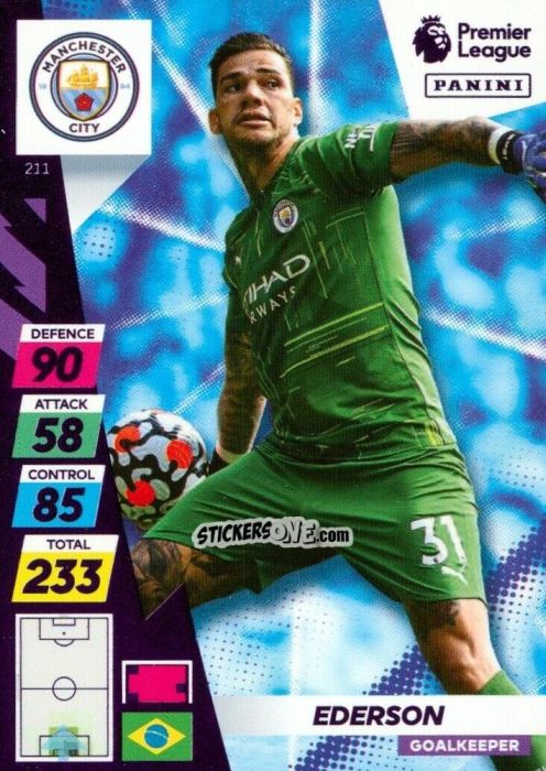 Figurina Ederson - English Premier League 2021-2022. Adrenalyn XL Plus n. 211 - Panini