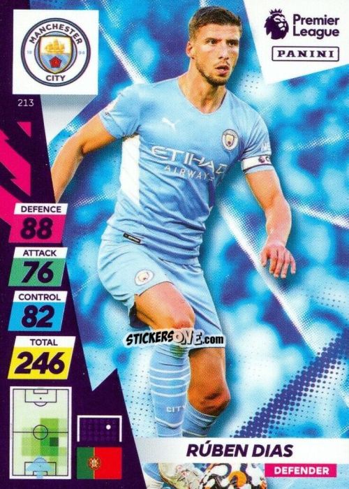Figurina Rúben Dias - English Premier League 2021-2022. Adrenalyn XL Plus n. 213 - Panini