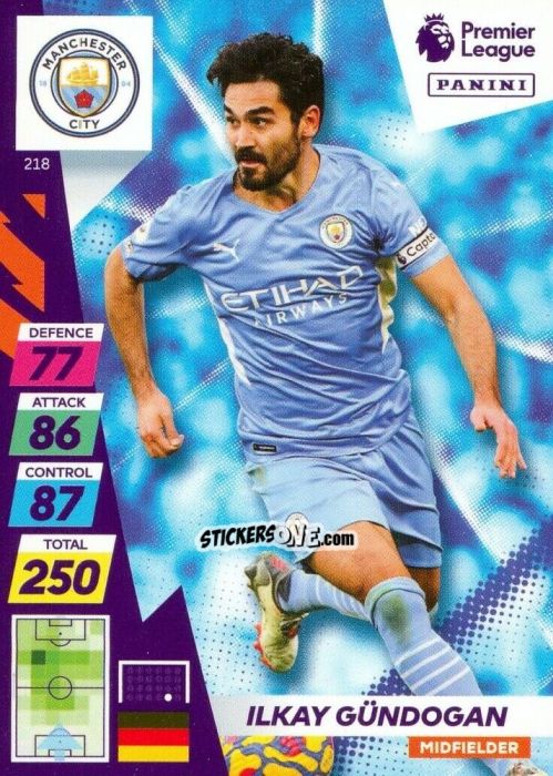 Figurina Ilkay Gündogan - English Premier League 2021-2022. Adrenalyn XL Plus n. 218 - Panini