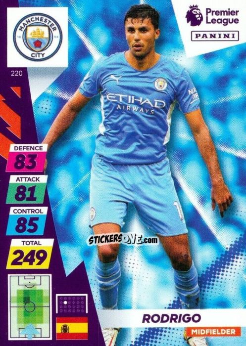 Figurina Rodri - English Premier League 2021-2022. Adrenalyn XL Plus n. 220 - Panini