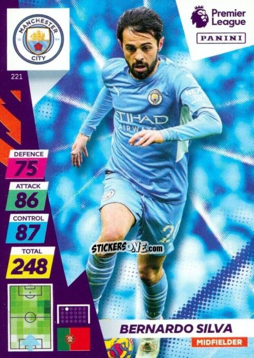 Cromo Bernardo Silva - English Premier League 2021-2022. Adrenalyn XL Plus n. 221 - Panini