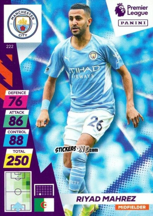 Cromo Riyad Mahrez - English Premier League 2021-2022. Adrenalyn XL Plus n. 222 - Panini