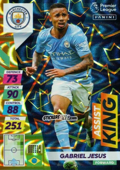 Figurina Gabriel Jesus - English Premier League 2021-2022. Adrenalyn XL Plus n. 224 - Panini
