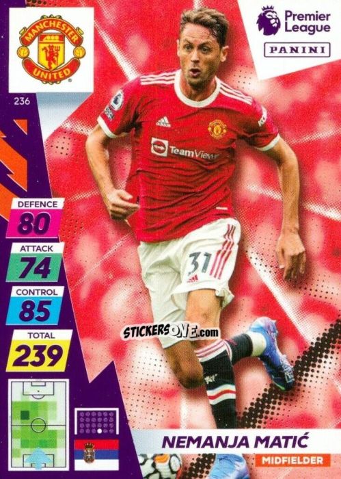 Figurina Nemanja Matic - English Premier League 2021-2022. Adrenalyn XL Plus n. 236 - Panini