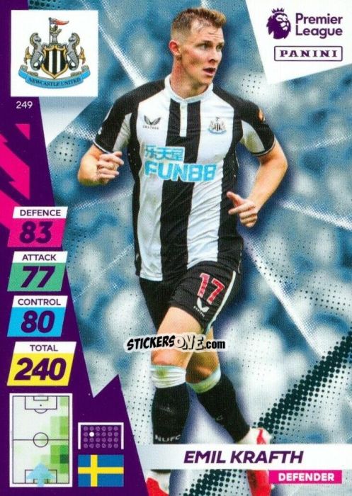 Sticker Emil Krafth - English Premier League 2021-2022. Adrenalyn XL Plus n. 249 - Panini
