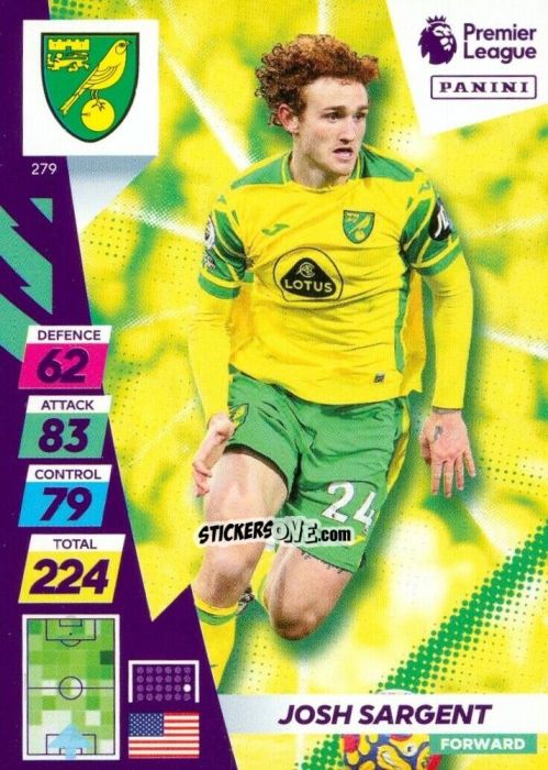 Figurina Josh Sargent - English Premier League 2021-2022. Adrenalyn XL Plus n. 279 - Panini