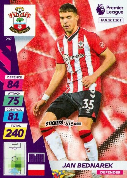 Sticker Jan Bednarek - English Premier League 2021-2022. Adrenalyn XL Plus n. 287 - Panini