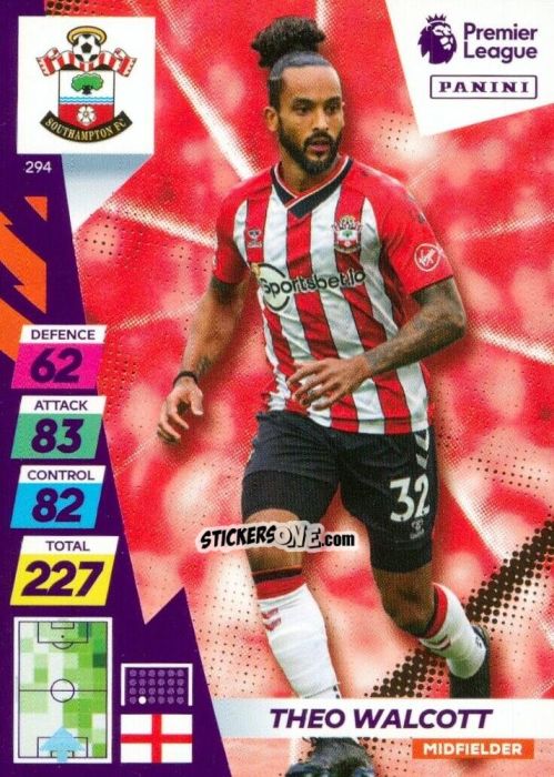Cromo Theo Walcott - English Premier League 2021-2022. Adrenalyn XL Plus n. 294 - Panini