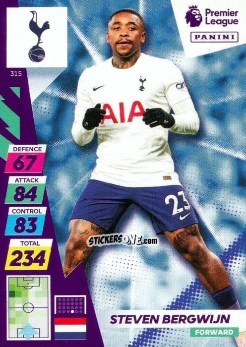 Sticker Steven Bergwijn - English Premier League 2021-2022. Adrenalyn XL Plus n. 315 - Panini
