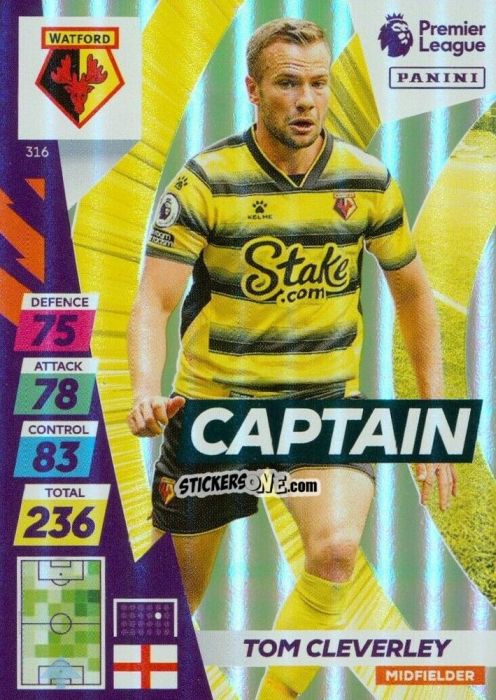 Figurina Tom Cleverley - English Premier League 2021-2022. Adrenalyn XL Plus n. 316 - Panini