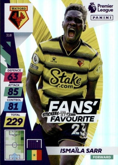 Cromo Ismail Sarr - English Premier League 2021-2022. Adrenalyn XL Plus n. 318 - Panini