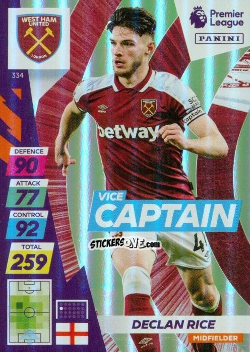 Cromo Declan Rice - English Premier League 2021-2022. Adrenalyn XL Plus n. 334 - Panini
